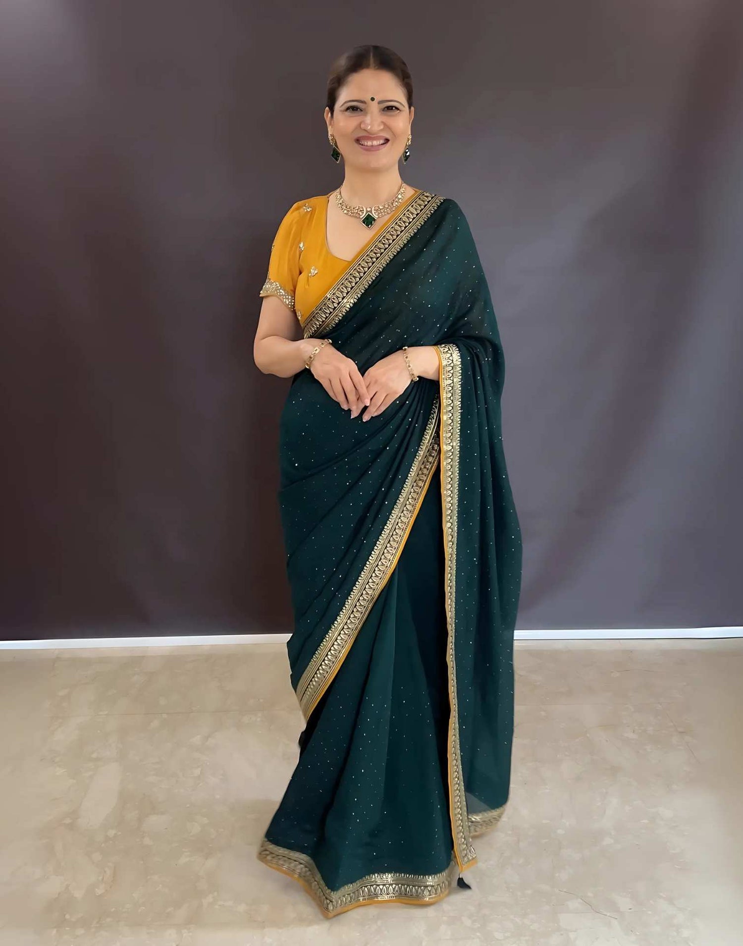 Green Vichitra Silk Embroidery Embellished Saree