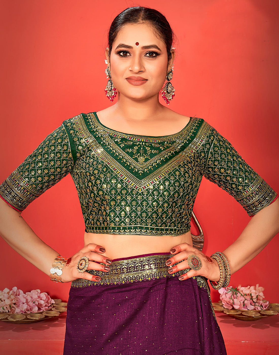 Wine Vichitra Silk Embroidery Embellished Saree