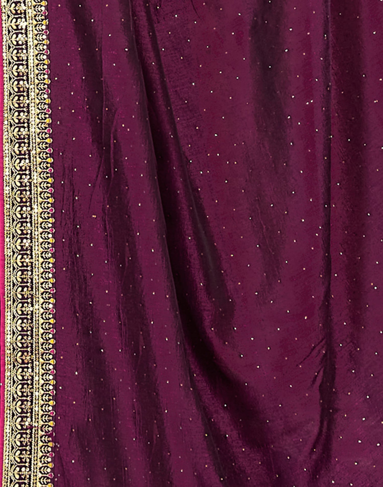 Wine Silk Stone Work Embellished  Saree