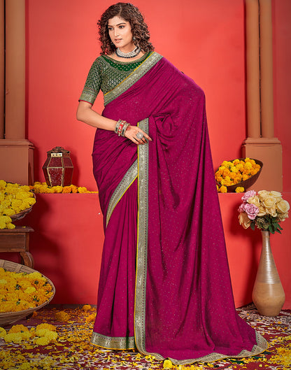 Rani Pink Silk Stone Work Embellished  Saree