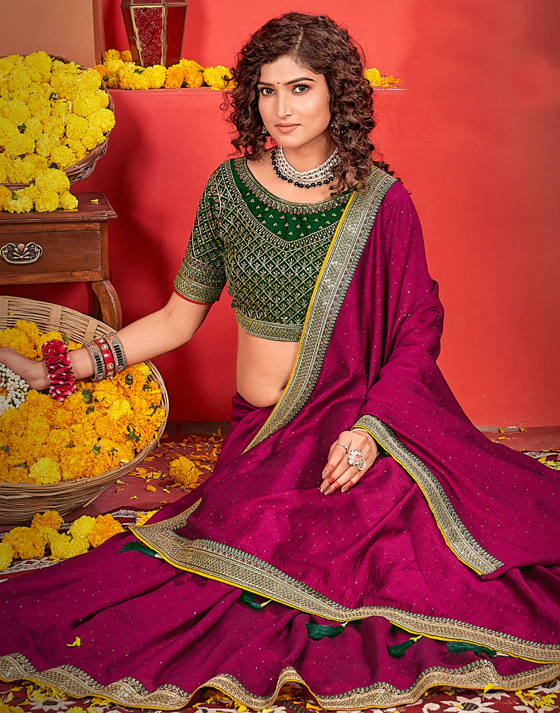 Rani Pink Silk Stone Work Embellished  Saree