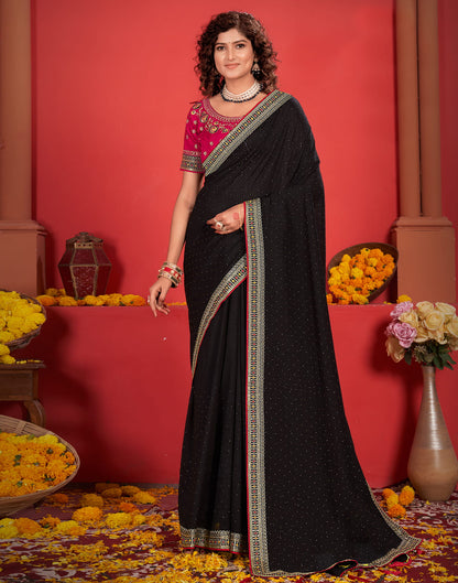 Black Silk Stone Work Embellished  Saree