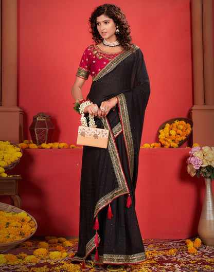 Black Silk Stone Work Embellished  Saree