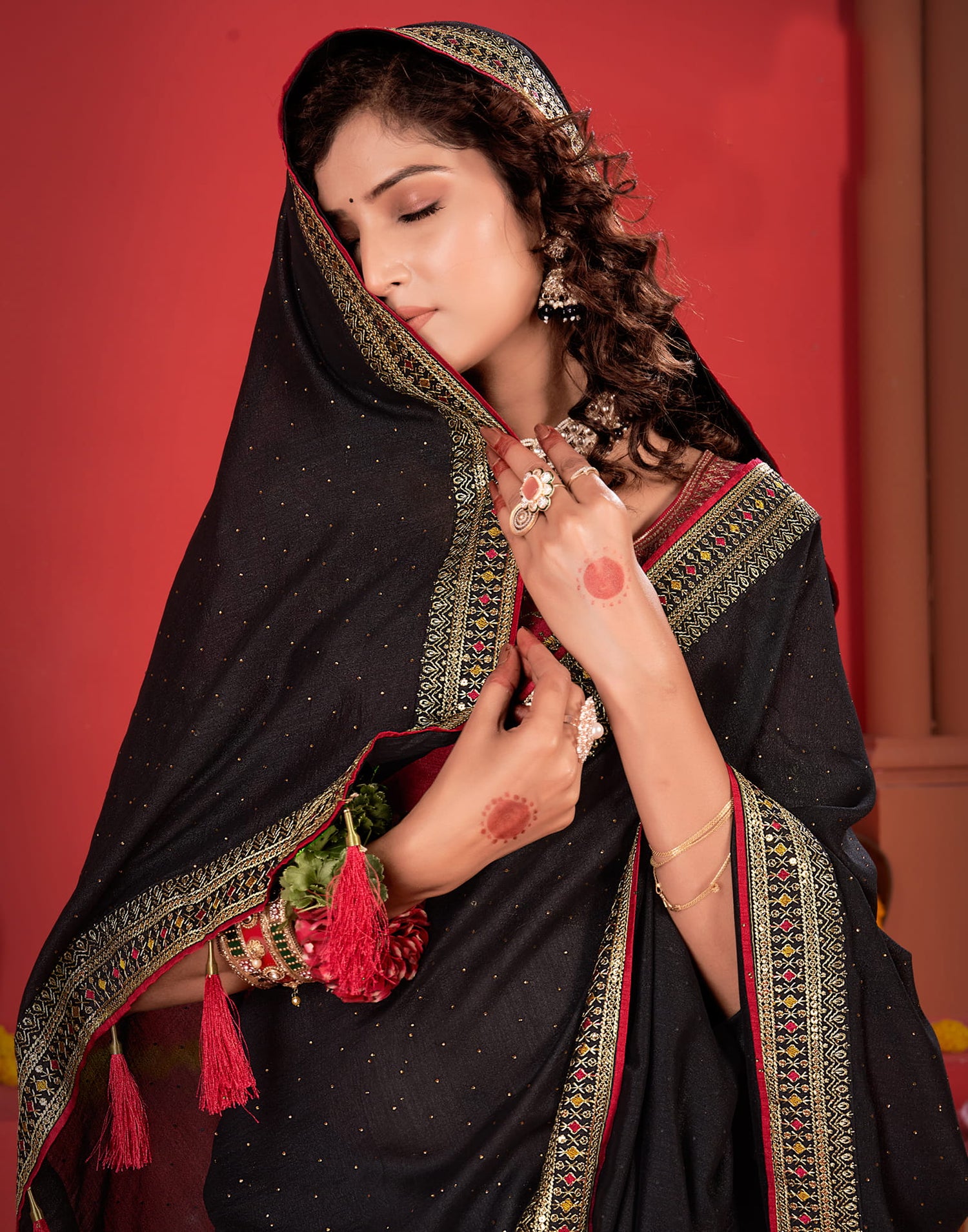 Black Silk Stone Work Embellished  Saree