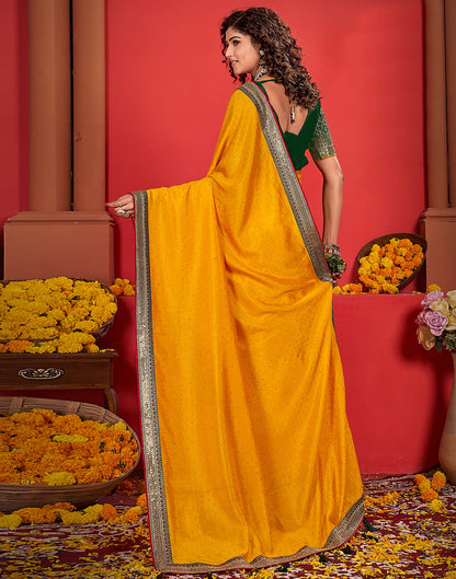 Yellow Silk Stone Work Embellished  Saree