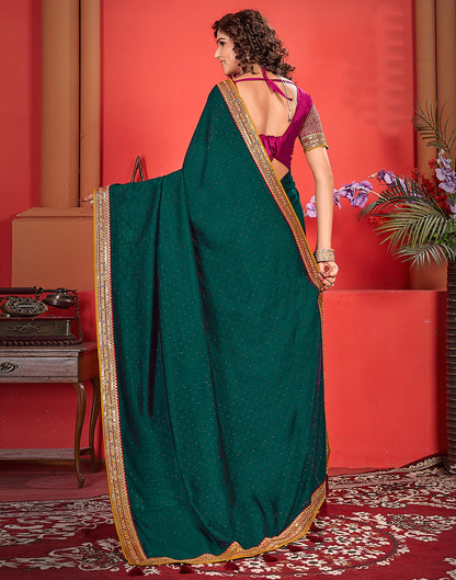 Rama Green Silk Stone Work Embellished  Saree