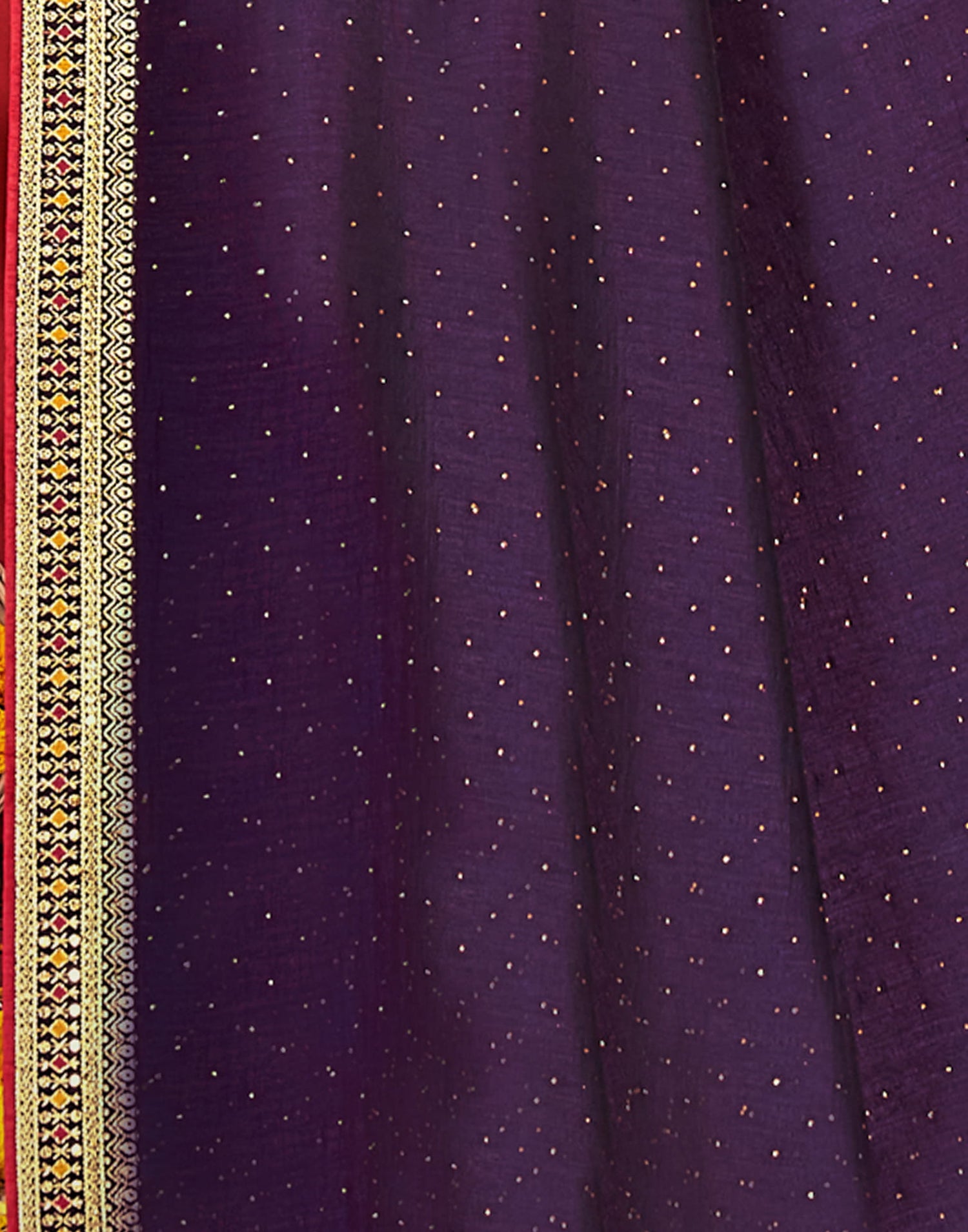 Dark Purple Silk Stone Work Embellished  Saree