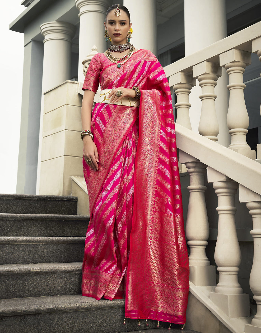 Rani Pink Viscose Banarasi Saree