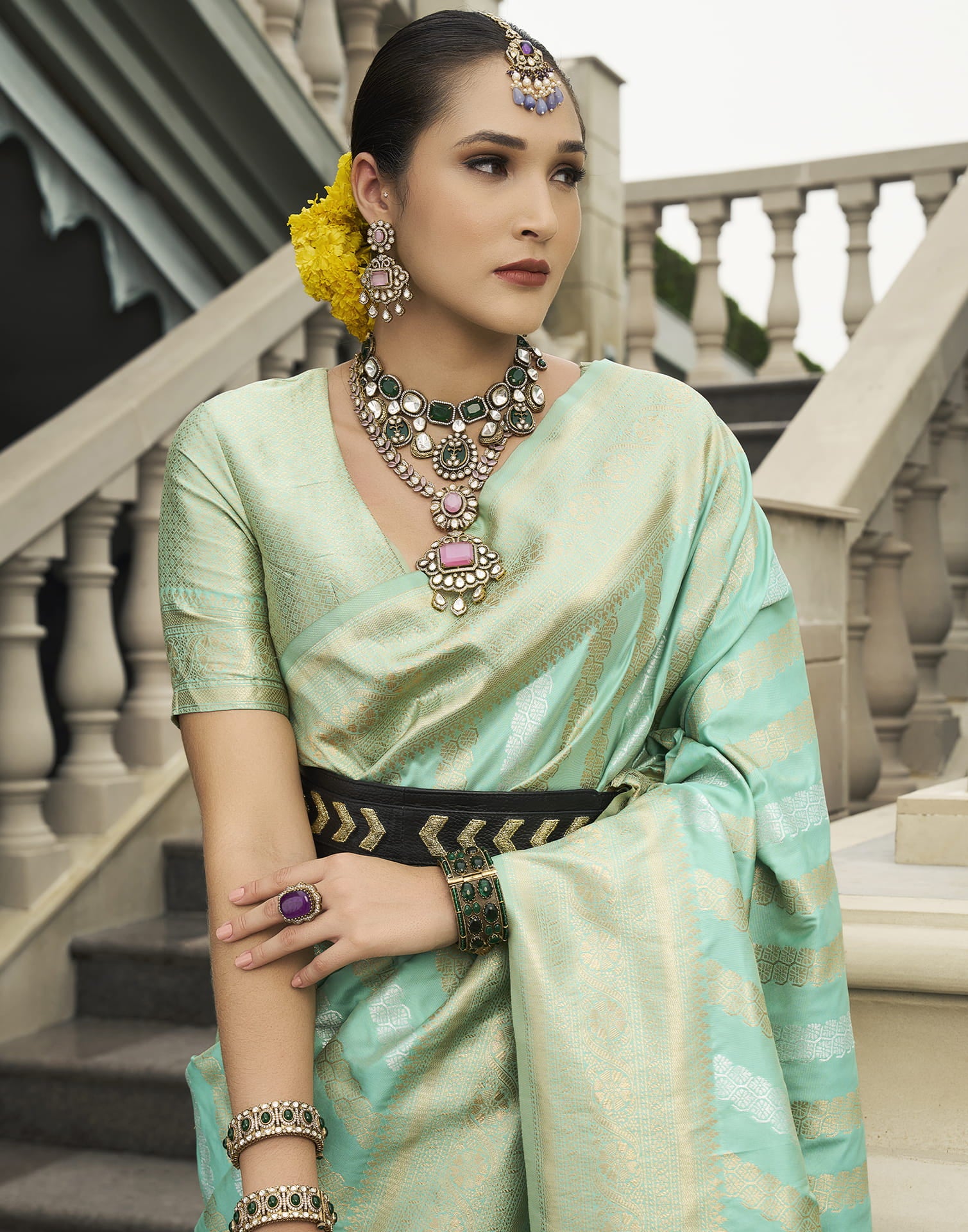 Sea Green Viscose Banarasi Saree