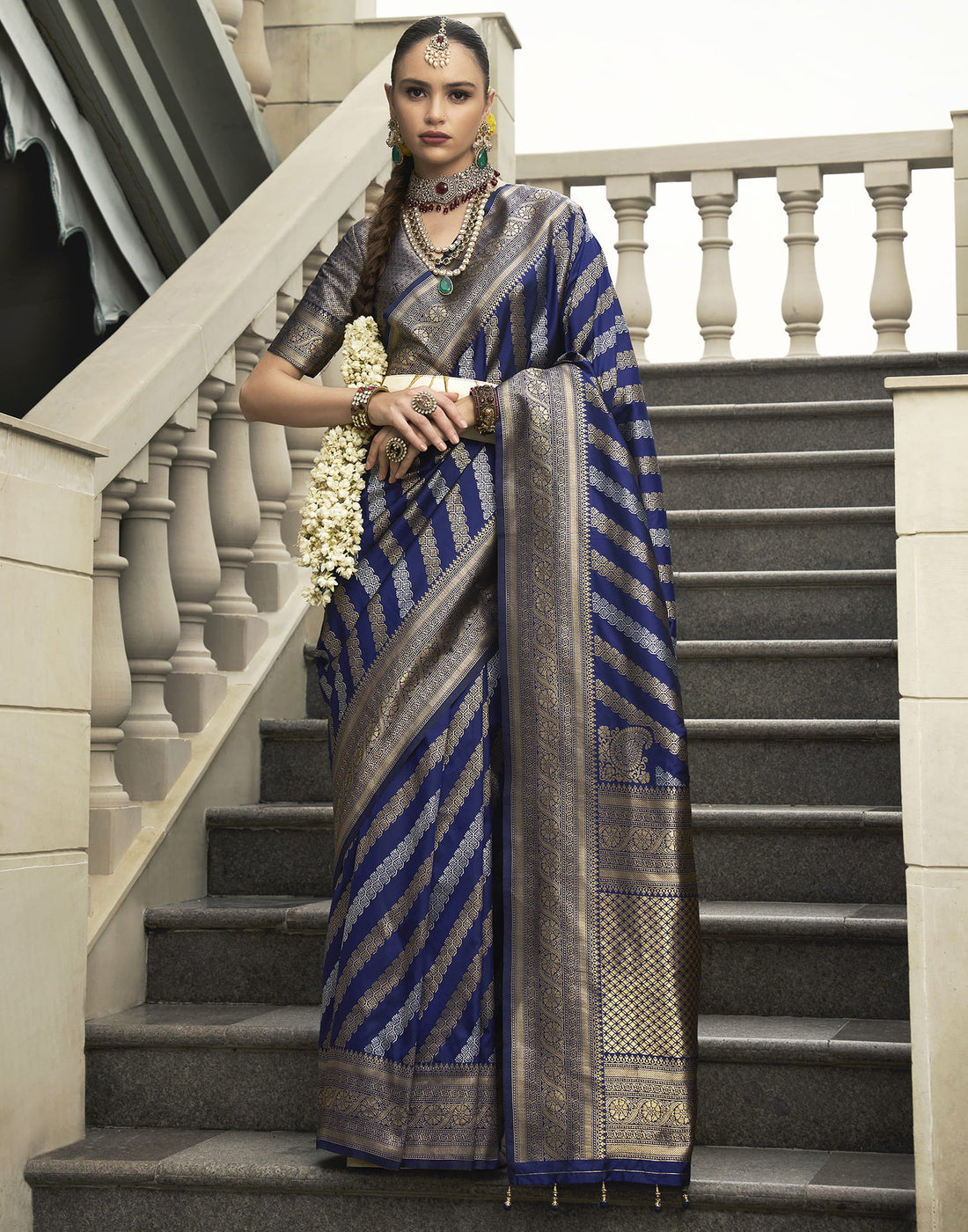 Navy Blue Viscose Banarasi Saree