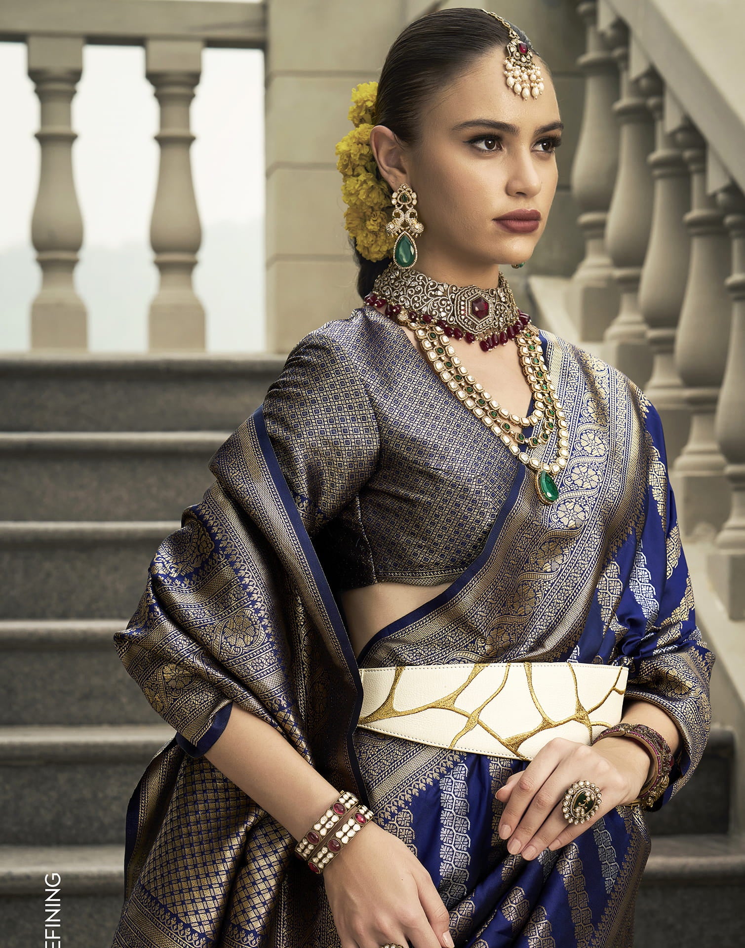 Navy Blue Viscose Banarasi Saree