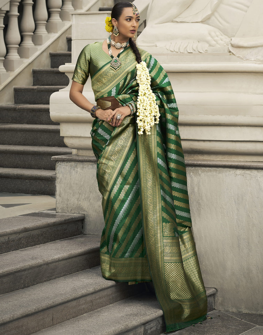 Dark Green Viscose Banarasi Saree