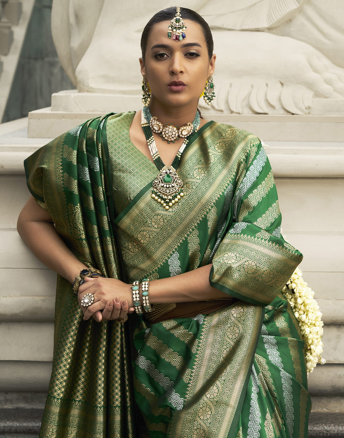 Dark Green Viscose Banarasi Saree