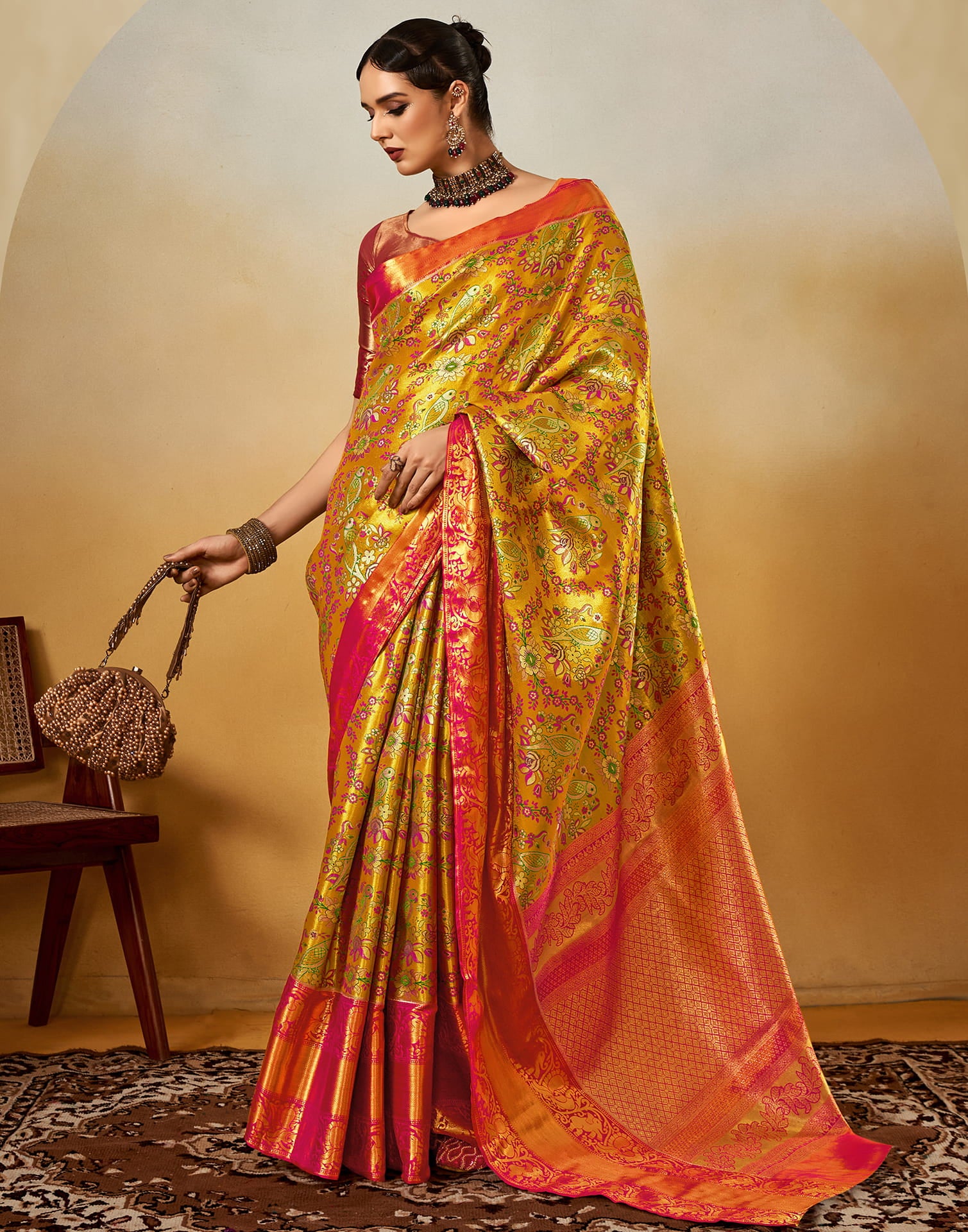 Yellow Silk Banarasi Saree