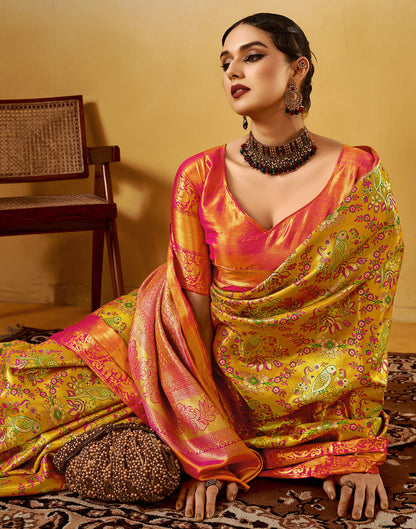 Yellow Silk Banarasi Saree