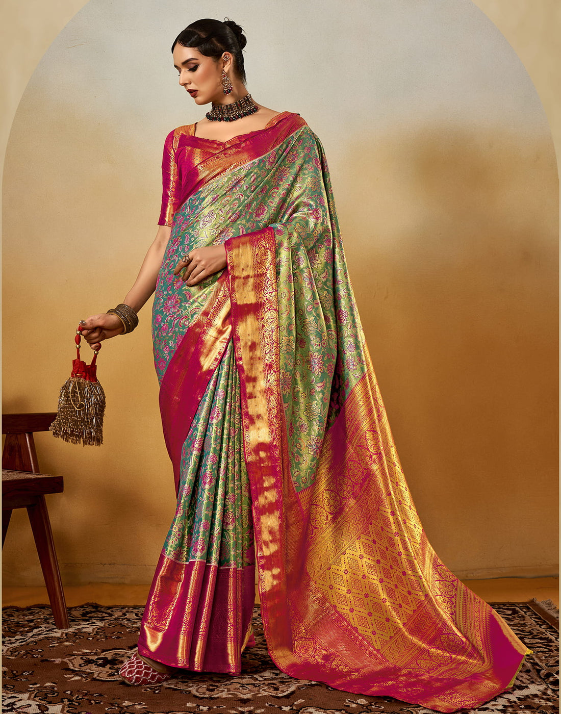 Teal Green Silk Banarasi Saree