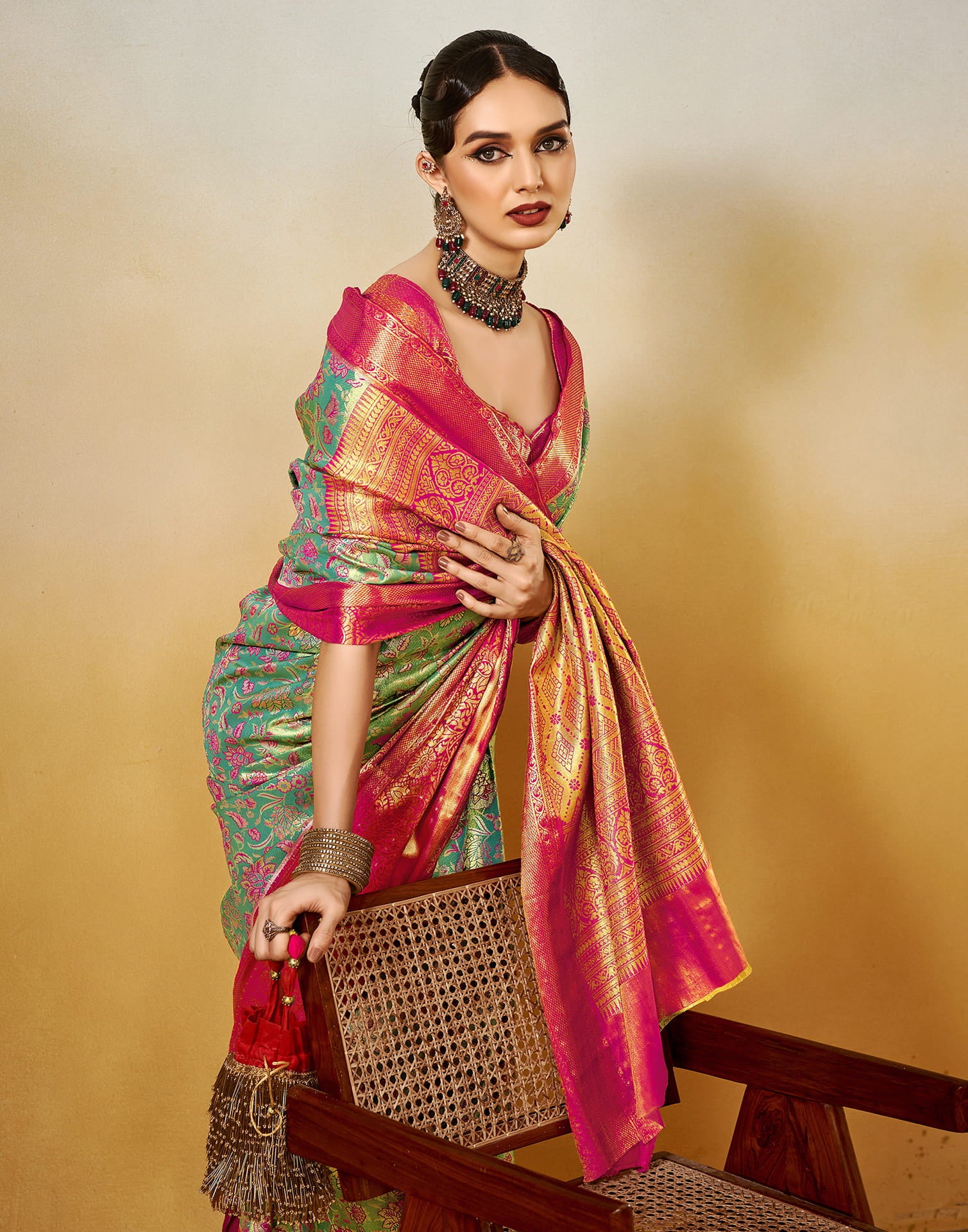 Teal Green Silk Banarasi Saree