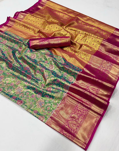 Teal Green Silk Banarasi Saree