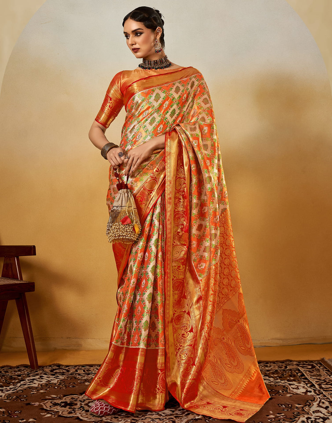 Orange Silk Banarasi Saree