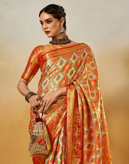 Orange Silk Banarasi Saree