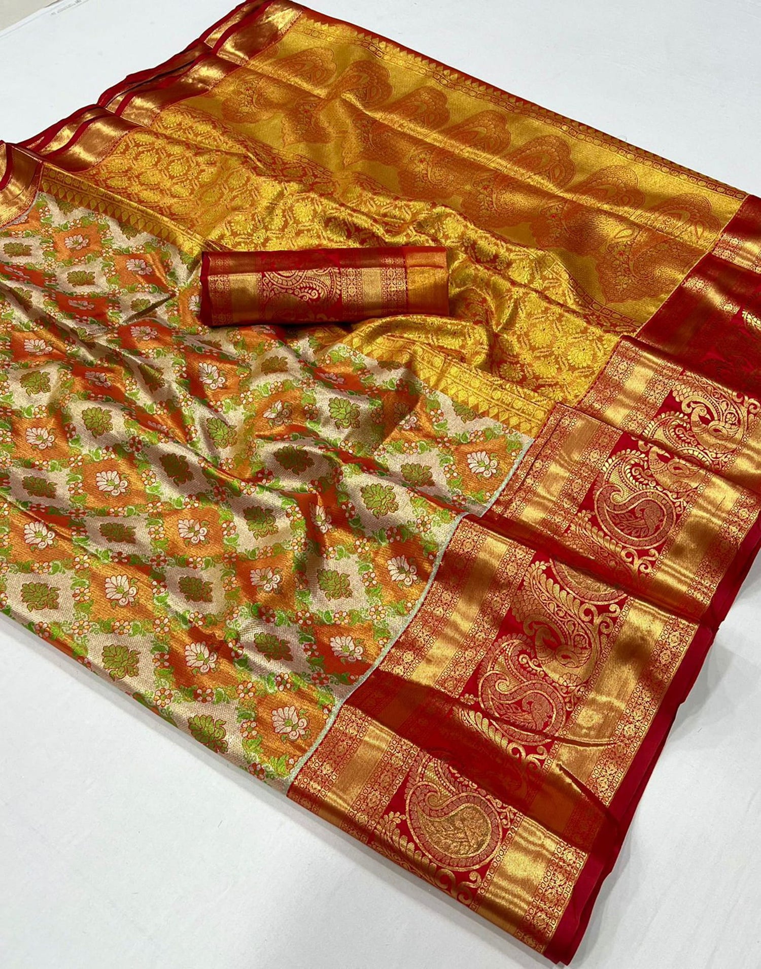 Orange Silk Banarasi Saree