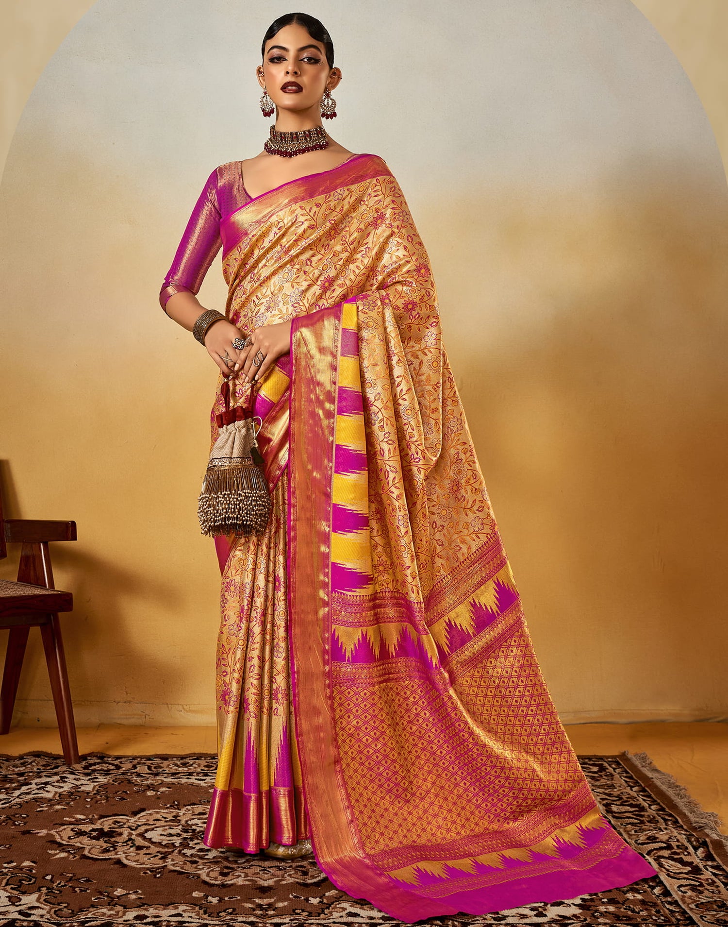 Beige Silk Banarasi Saree