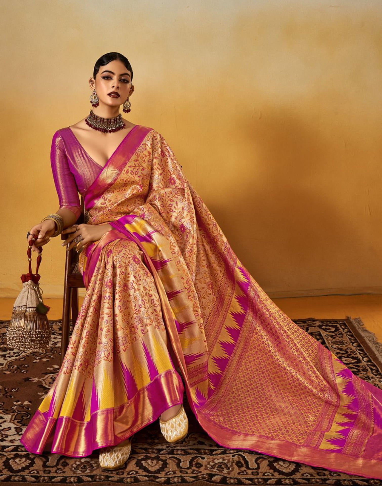 Beige Silk Banarasi Saree