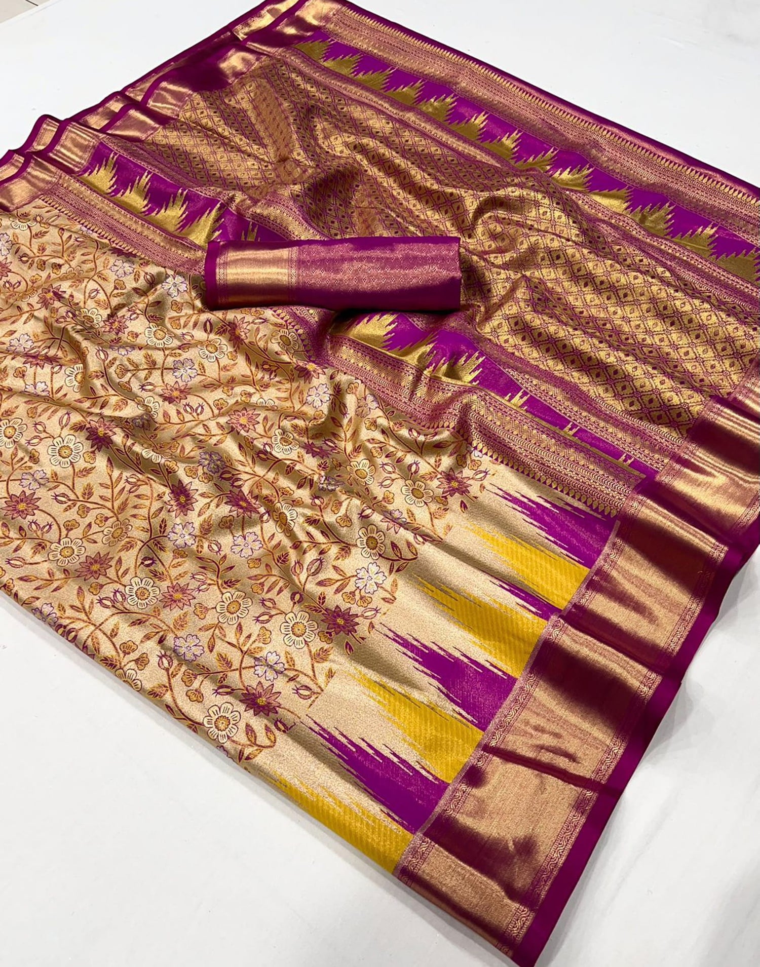 Beige Silk Banarasi Saree