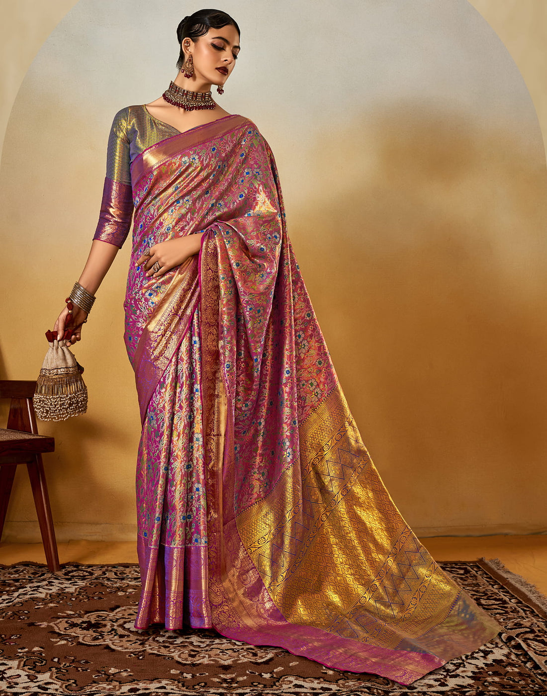 Purple Silk Banarasi Saree