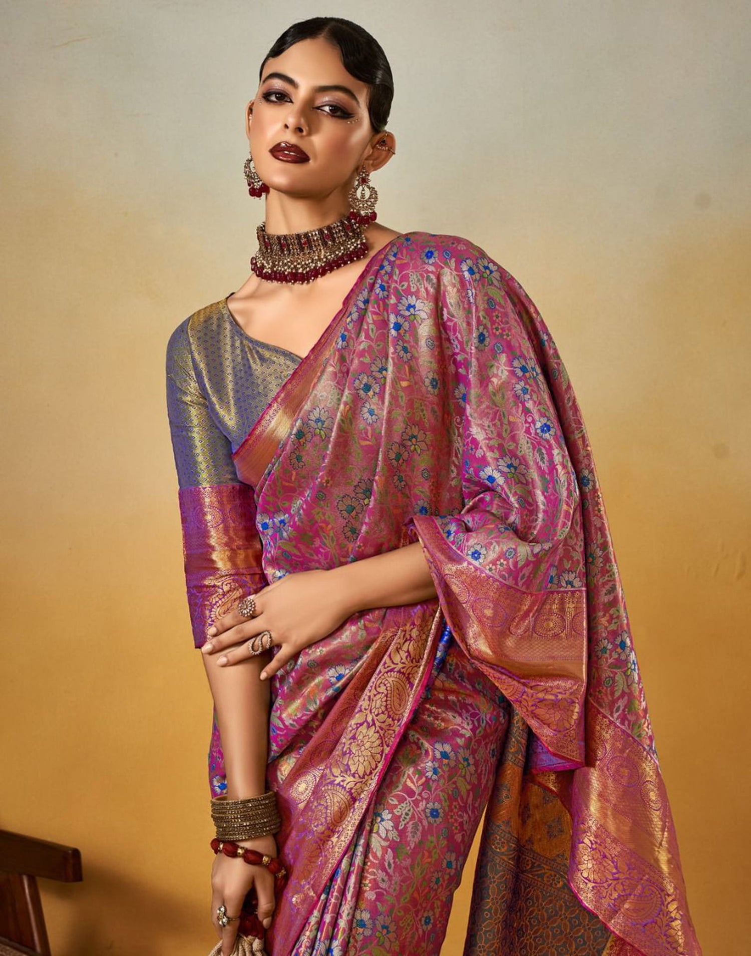 Purple Silk Banarasi Saree