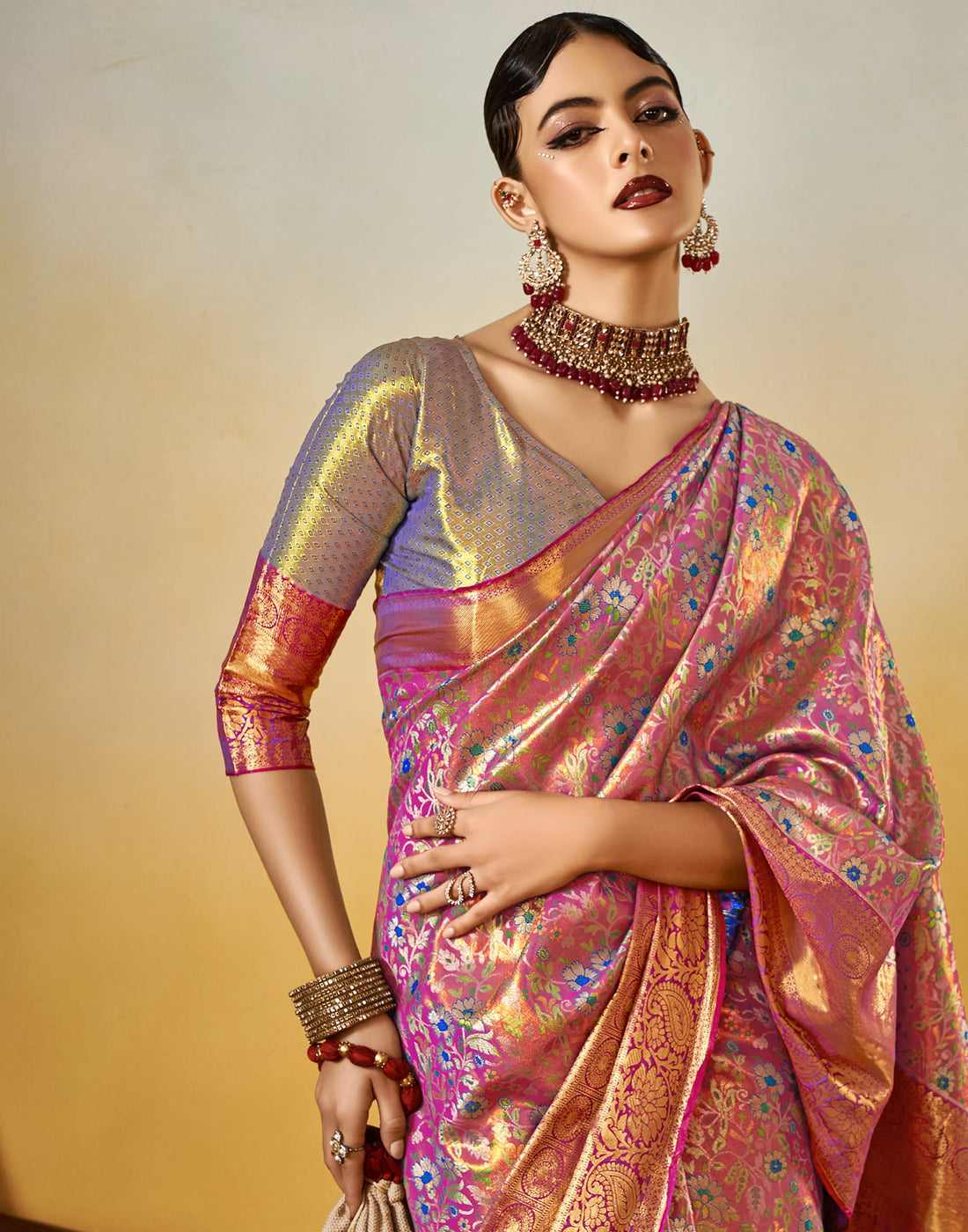 Purple Silk Banarasi Saree