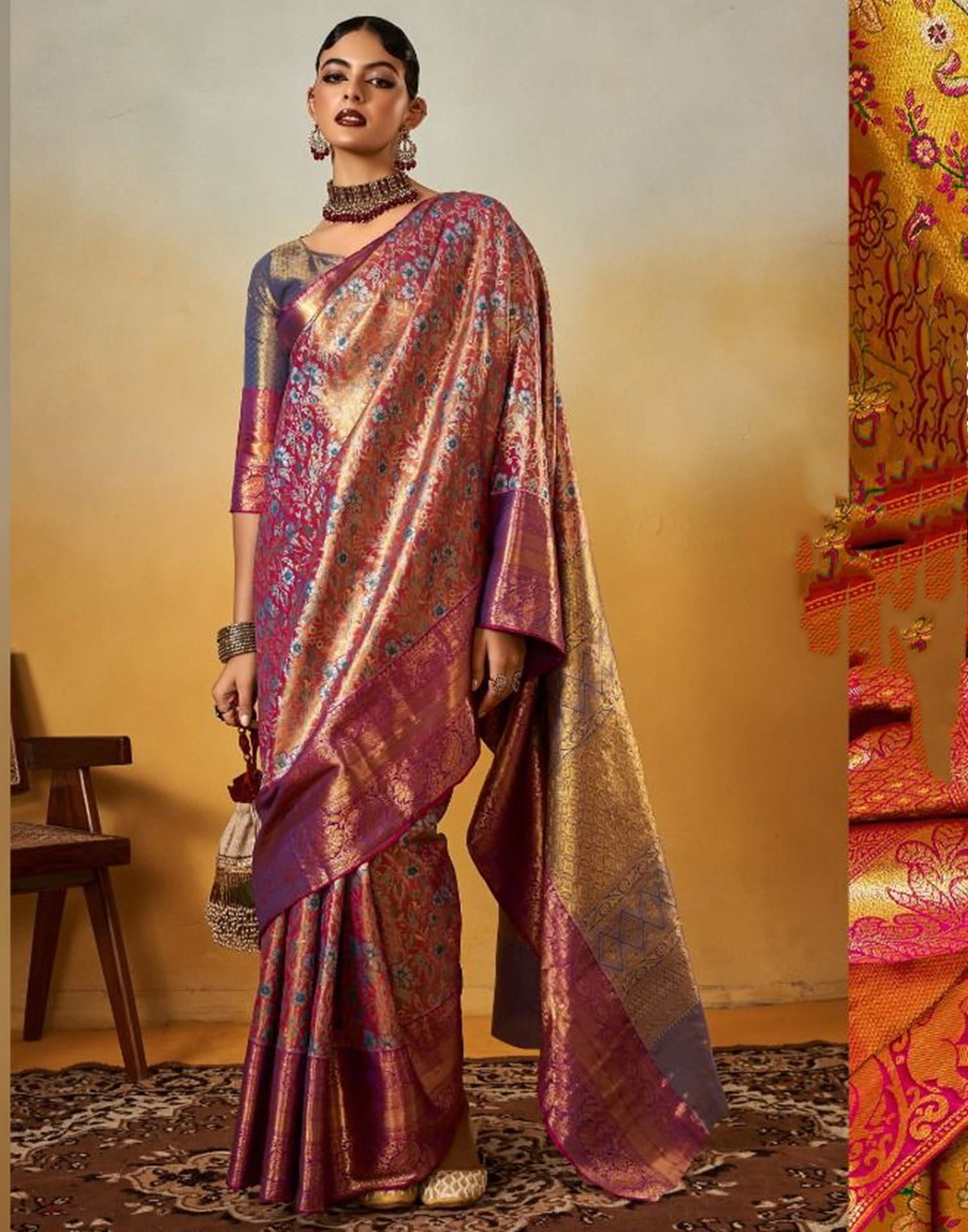 Purple Silk Banarasi Saree