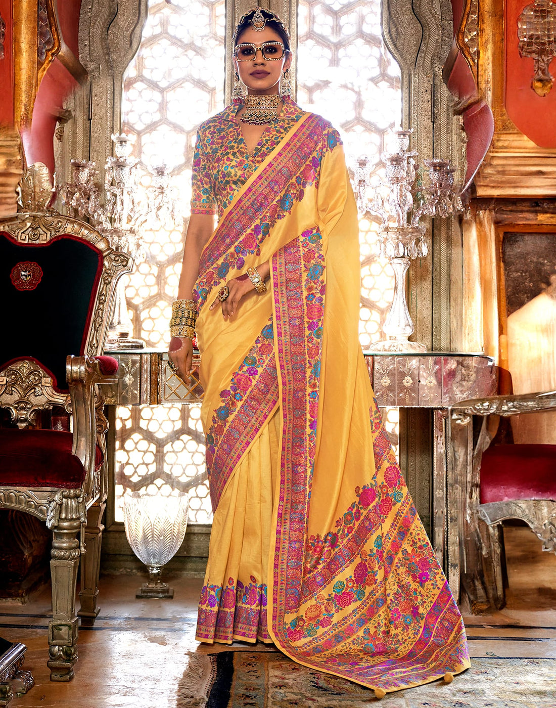 Pastel Yellow Silk Banarasi Saree