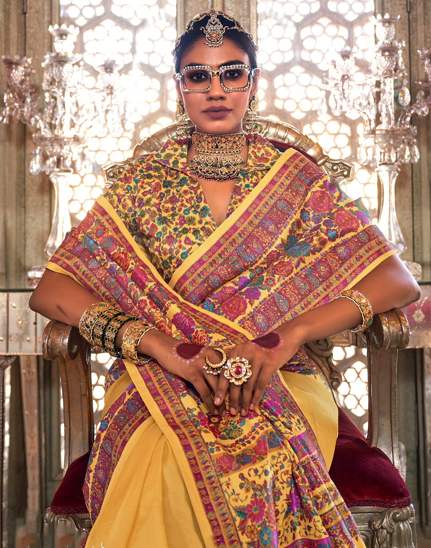 Pastel Yellow Silk Banarasi Saree