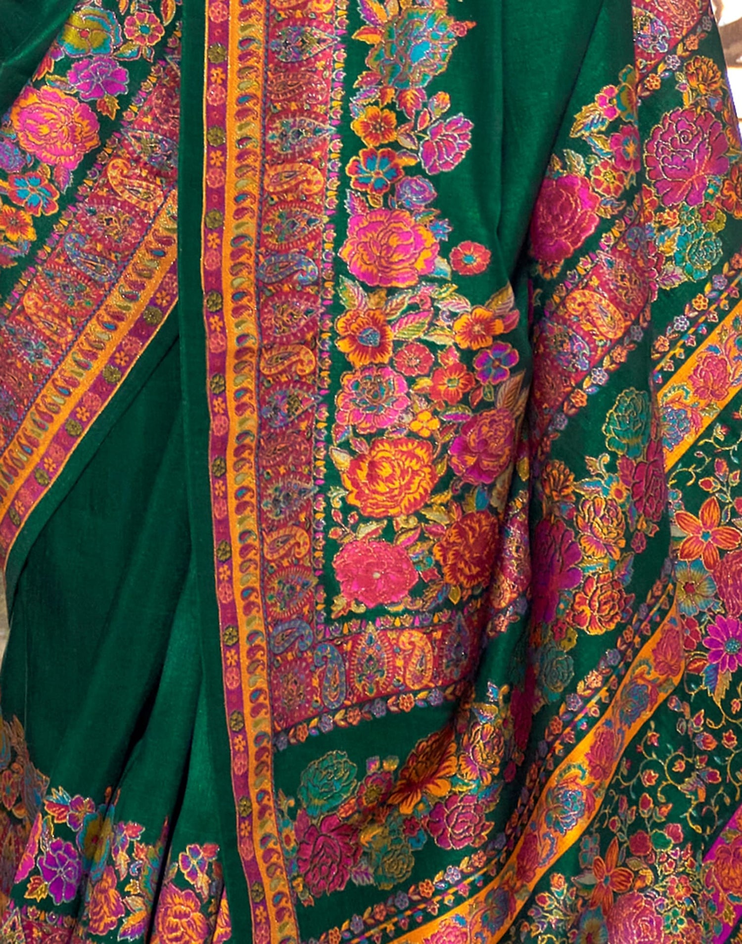 Dark Green Silk Weaving Printed Saree