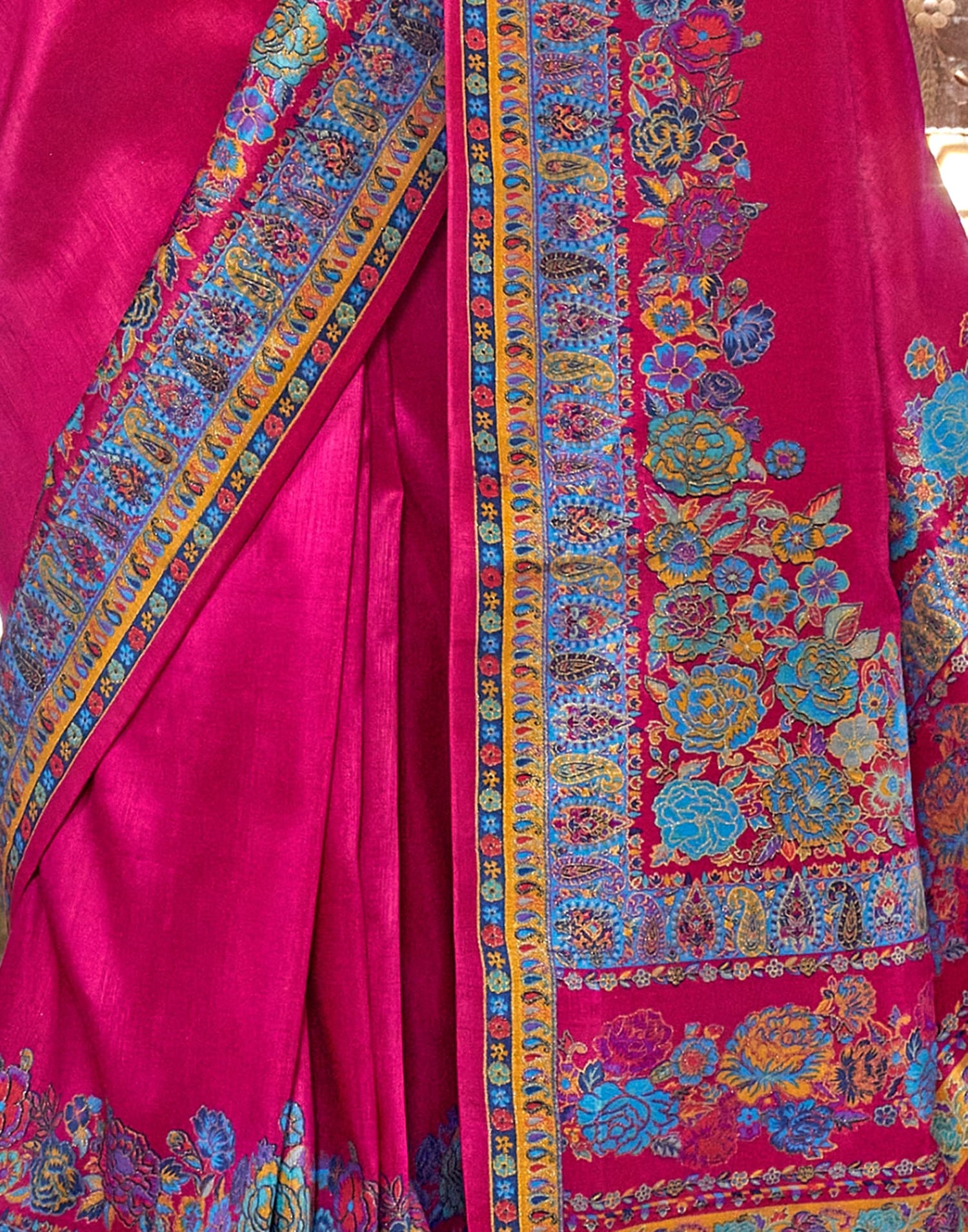 Magenta Silk Weaving Printed Saree