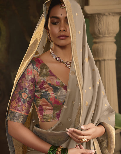 Stone Grey Silk Banarasi Saree