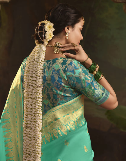 Turquoise Silk Banarasi Saree