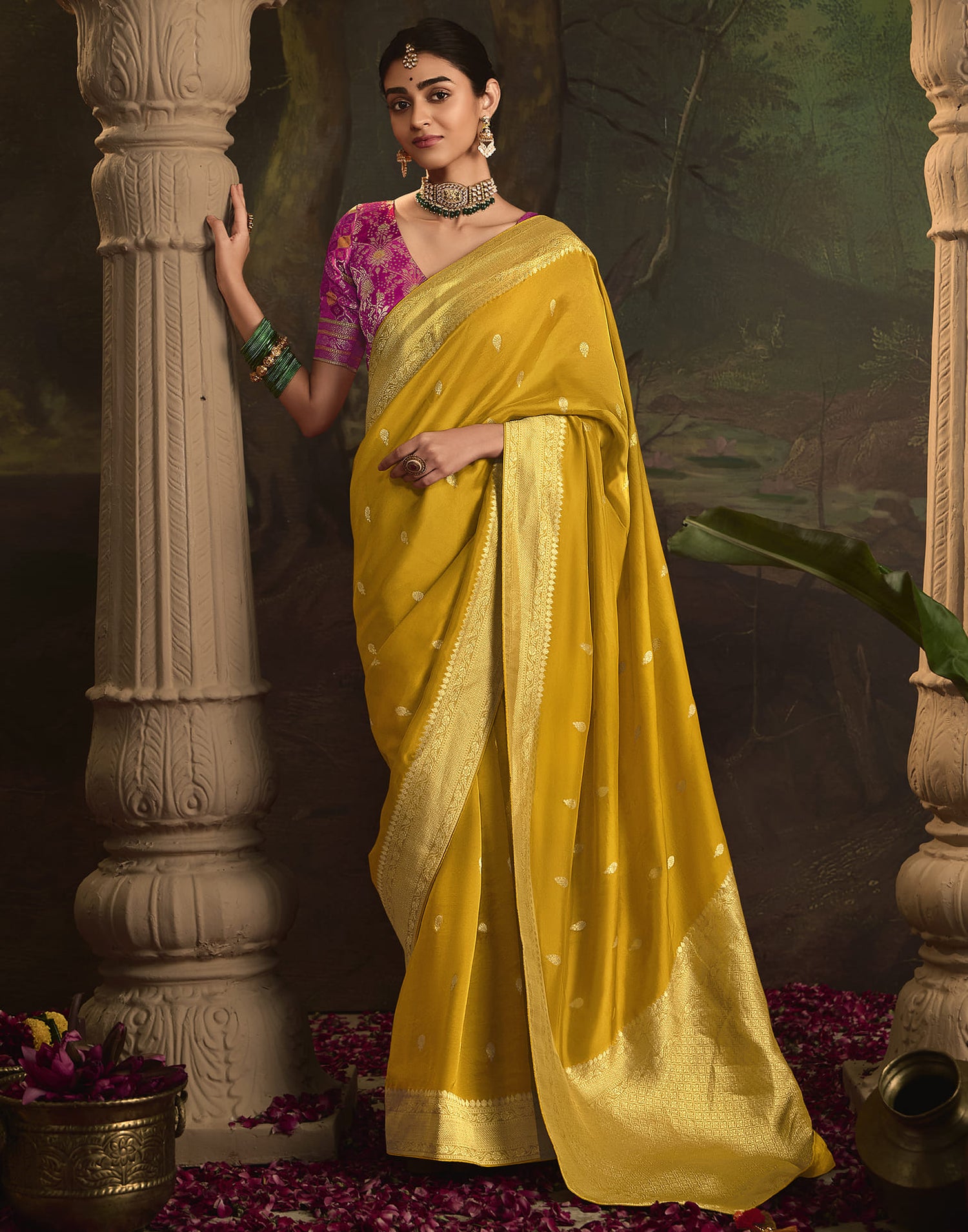 Yellow Silk Banarasi Saree