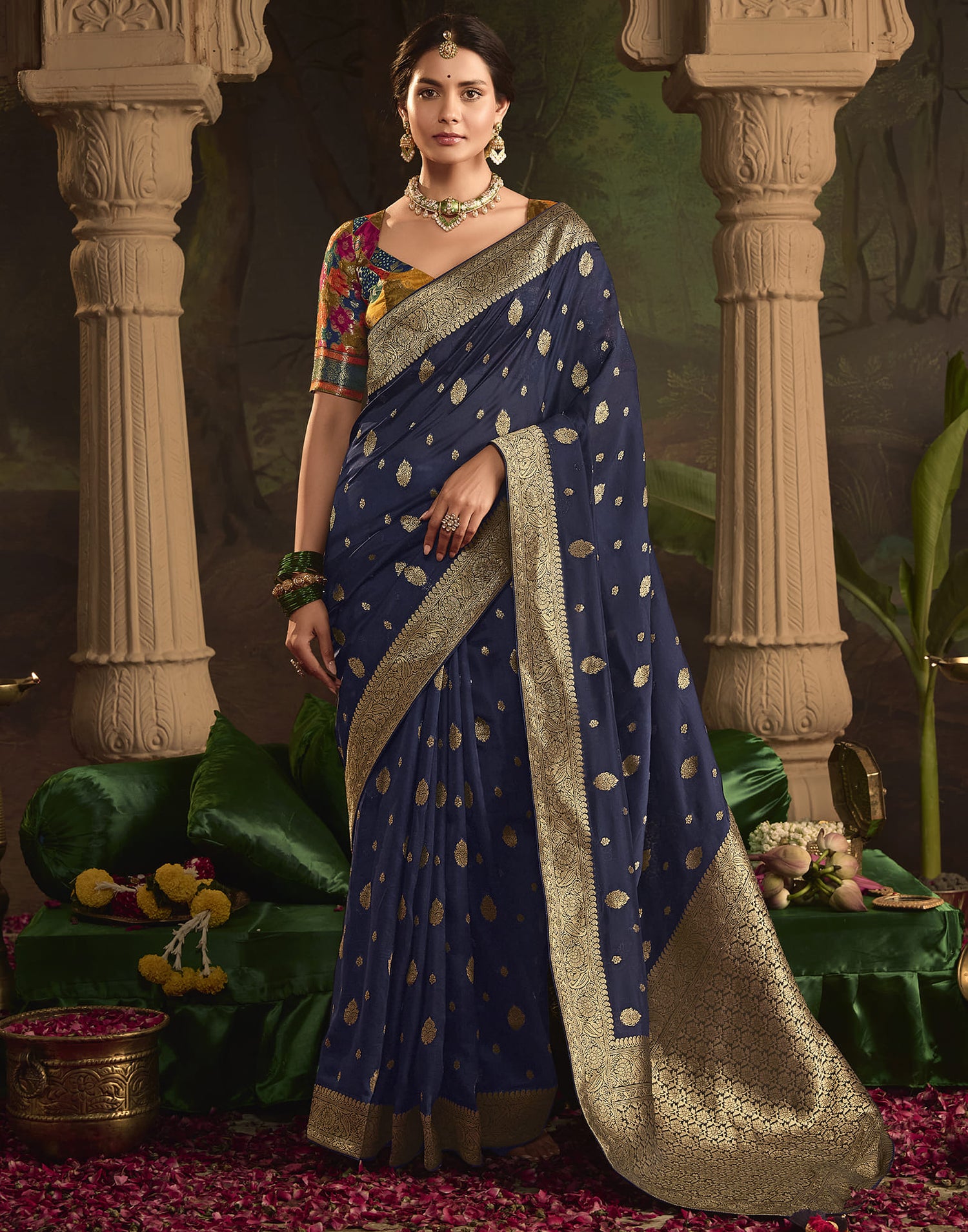 Navy Blue Silk Banarasi Saree