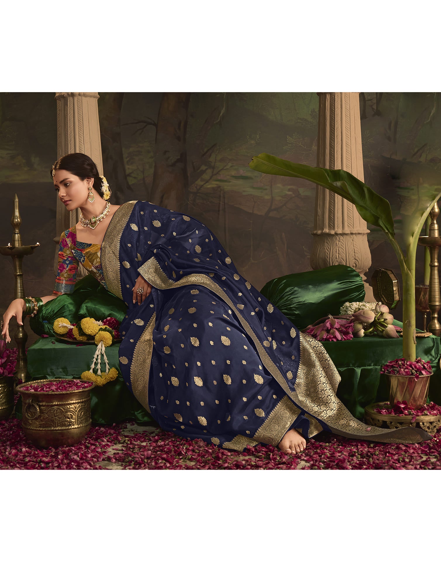 Navy Blue Silk Banarasi Saree