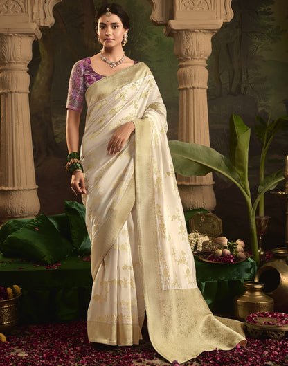 White Silk Banarasi Saree