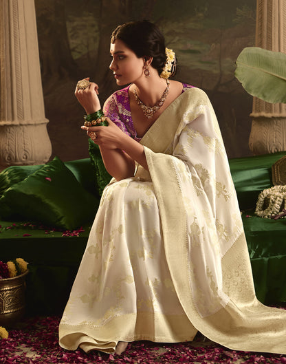 White Silk Banarasi Saree