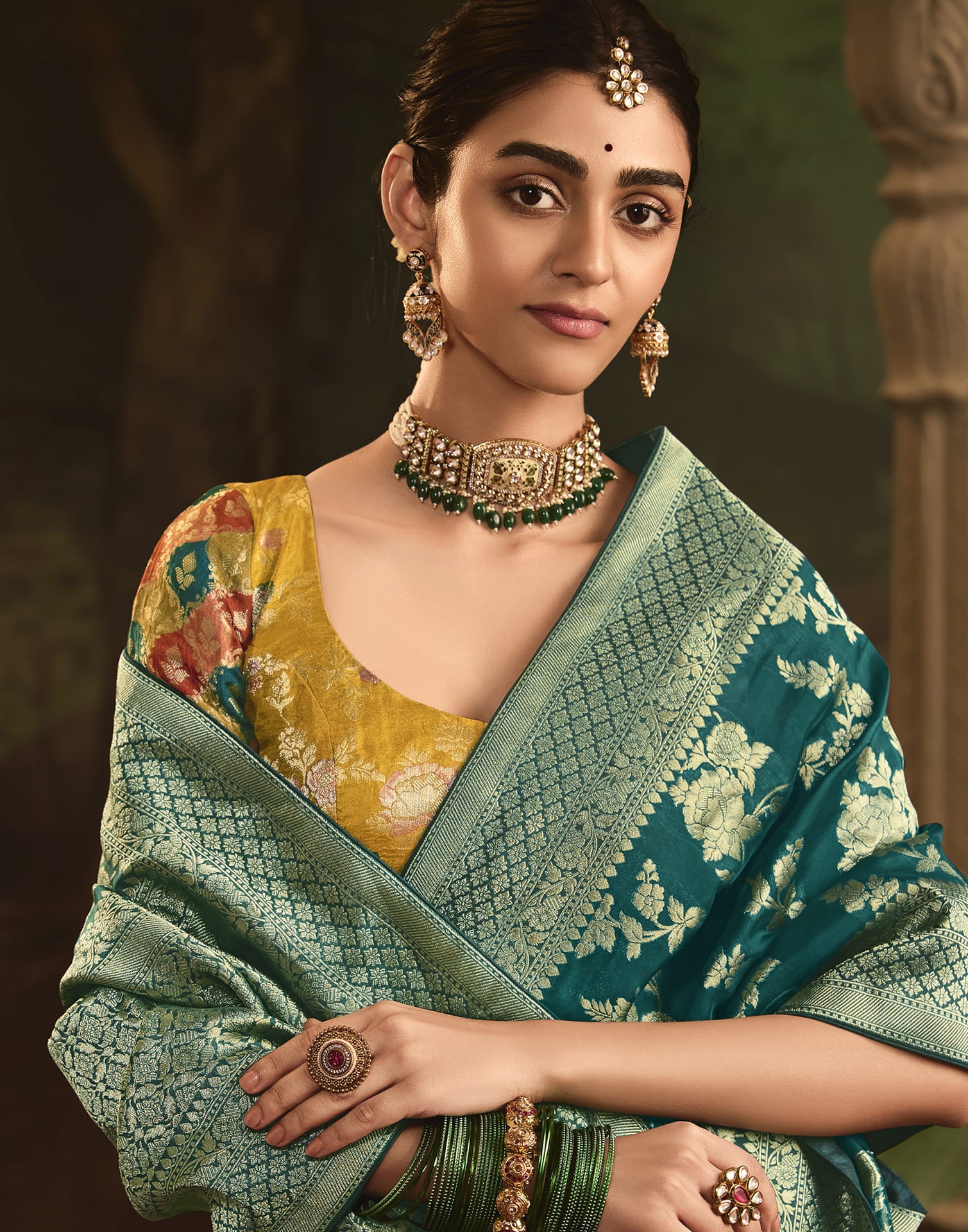 Teal Green Silk Banarasi Saree