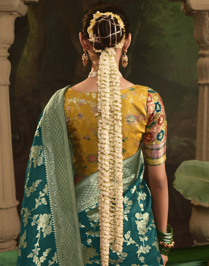 Teal Green Silk Banarasi Saree