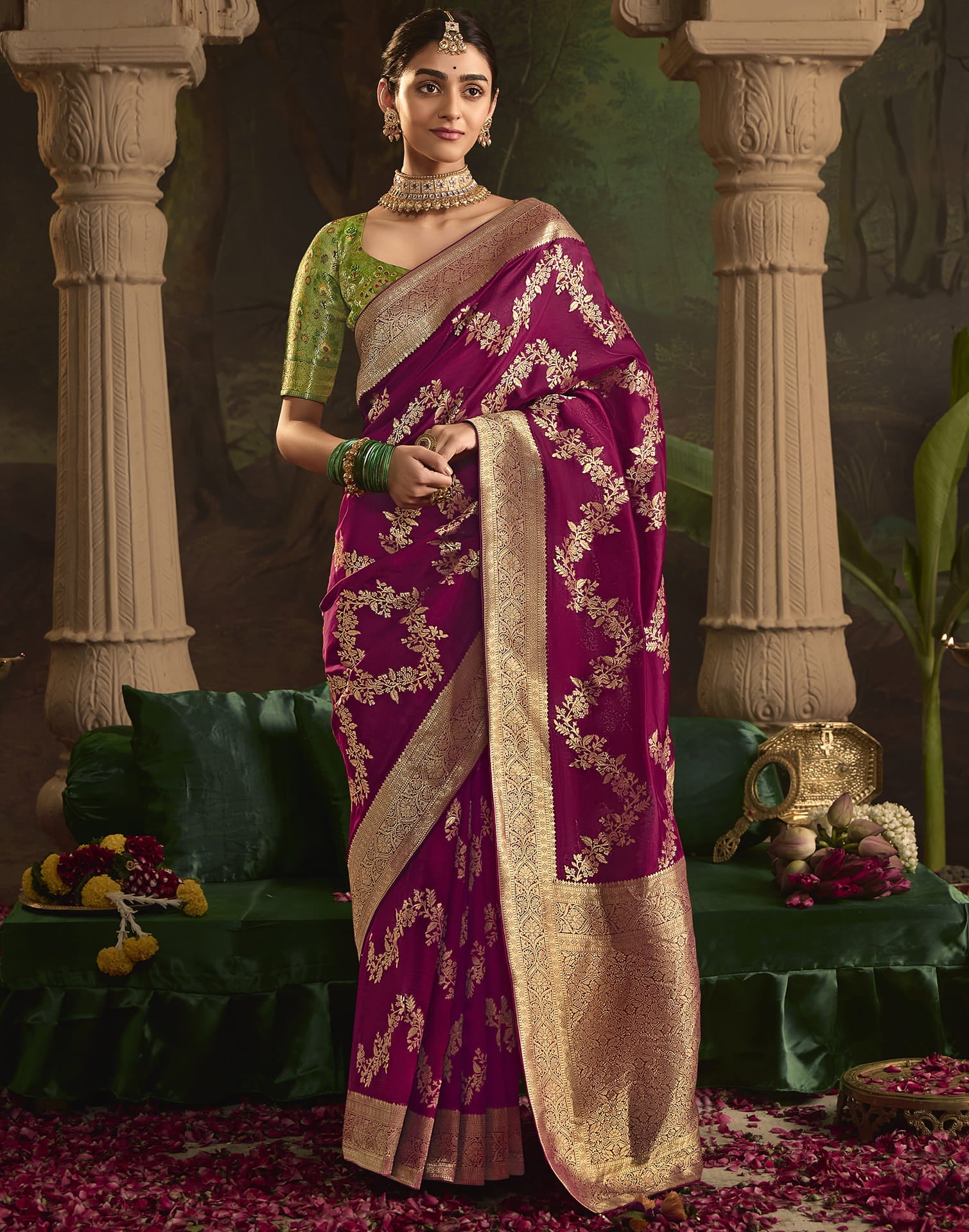 Dark Magenta Silk Banarasi Saree