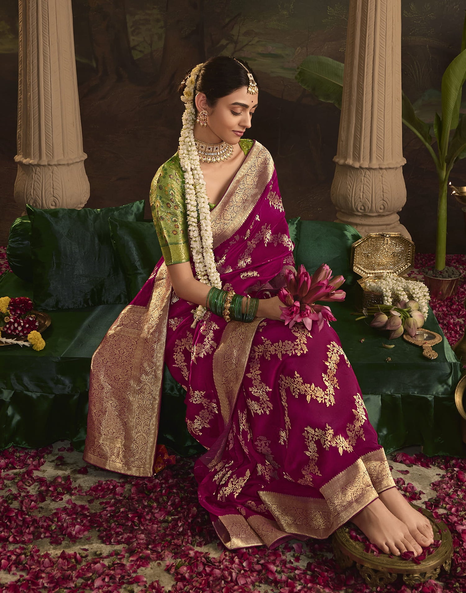 Dark Magenta Silk Banarasi Saree