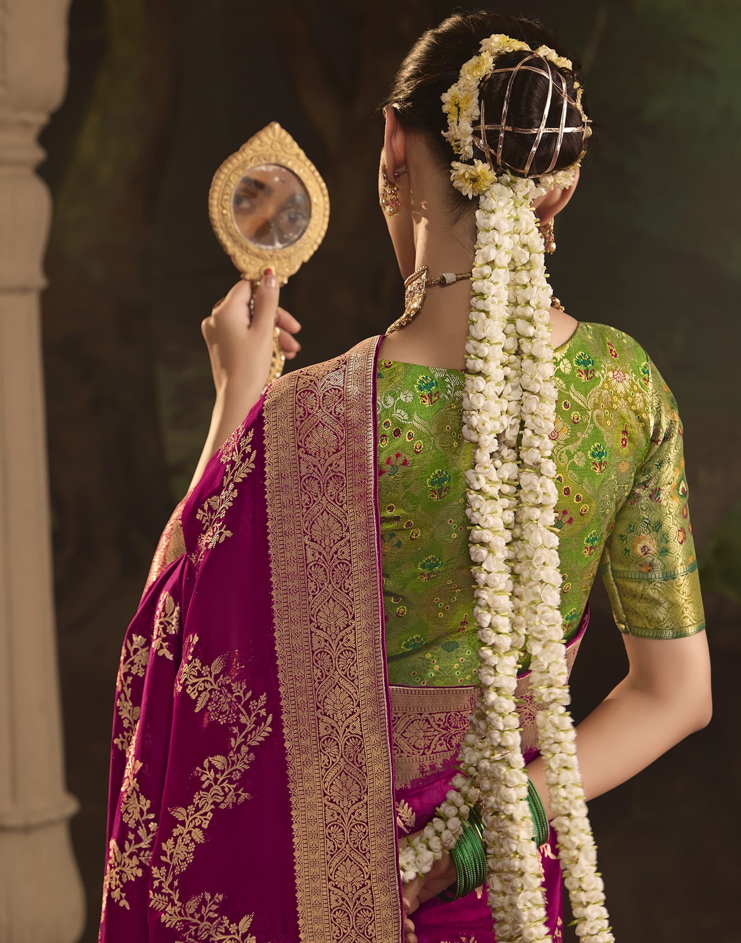 Dark Magenta Silk Banarasi Saree