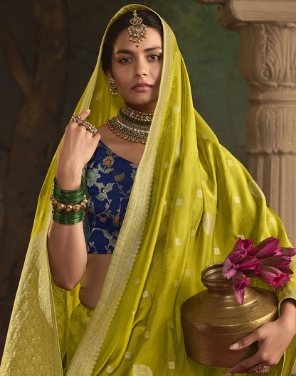 Lime Green Silk Banarasi Saree