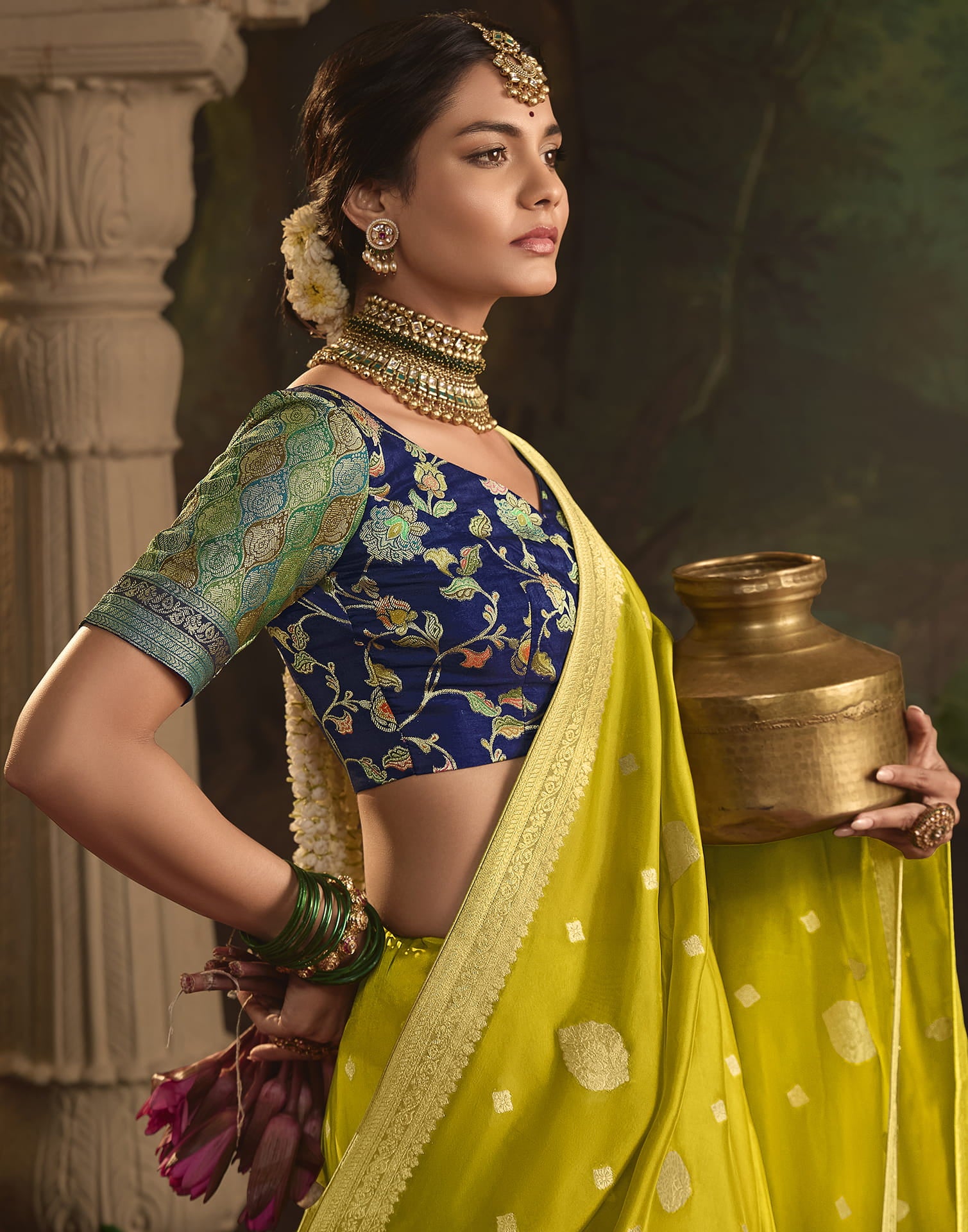 Lime Green Silk Banarasi Saree